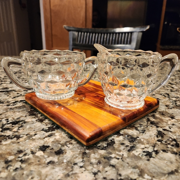 Fostoria Glass Sugar and Creamer W/ Serving Dish Set - Picture 2 of 15